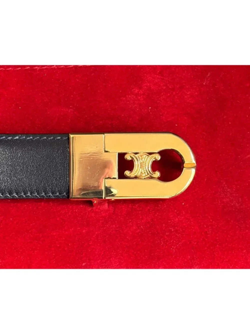Vintage CELINE Men's Black Leather Belt w Logo 80cm